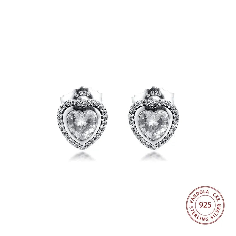 925 Sterling Silver CZ Love Stud Earrings Wedding Jewelry