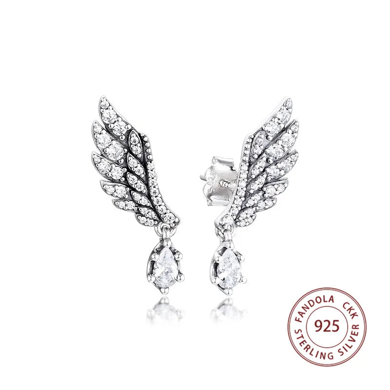 925 Silver Dangling Angel Wing Stud Earrings for Women Jewelry