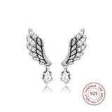 925 Silver Dangling Angel Wing Stud Earrings for Women Jewelry
