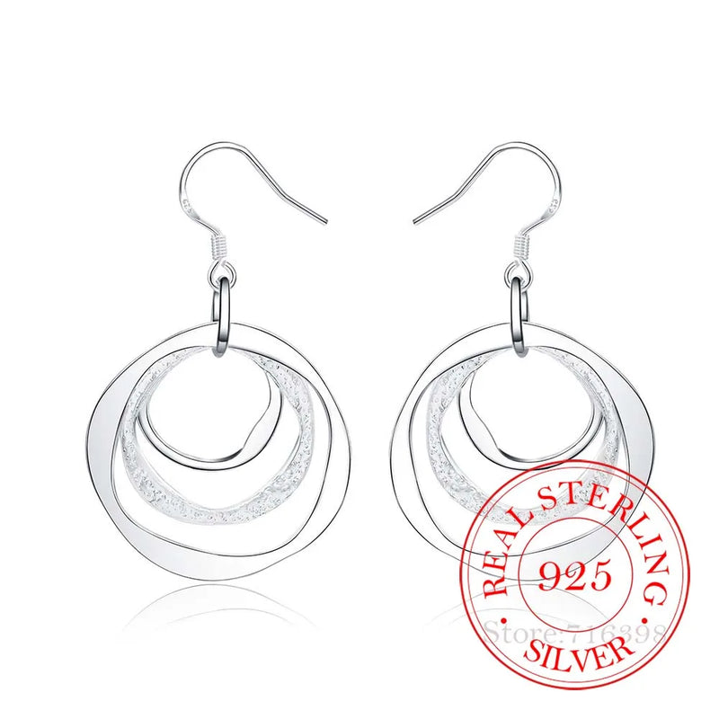 925 Silver Vintage Round Circle Dangle Earrings for Women