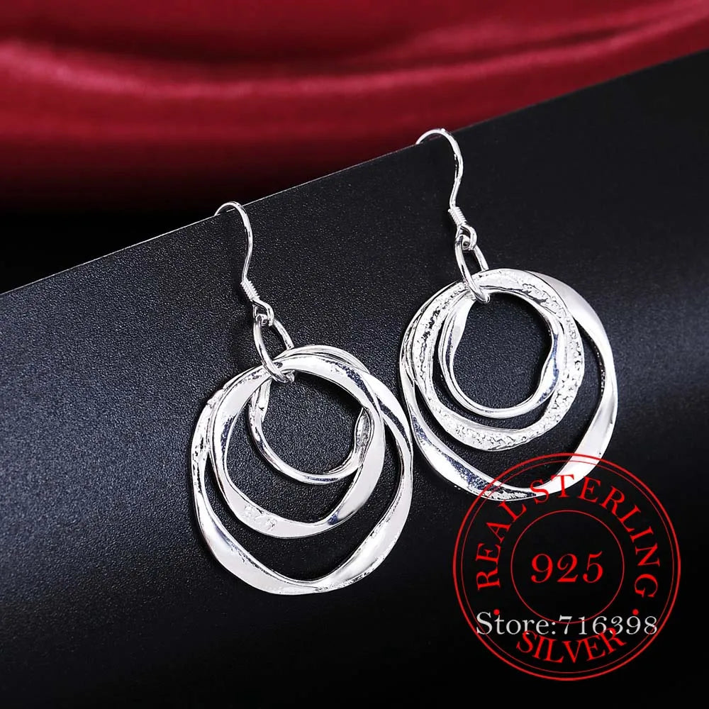 925 Silver Vintage Round Circle Dangle Earrings for Women