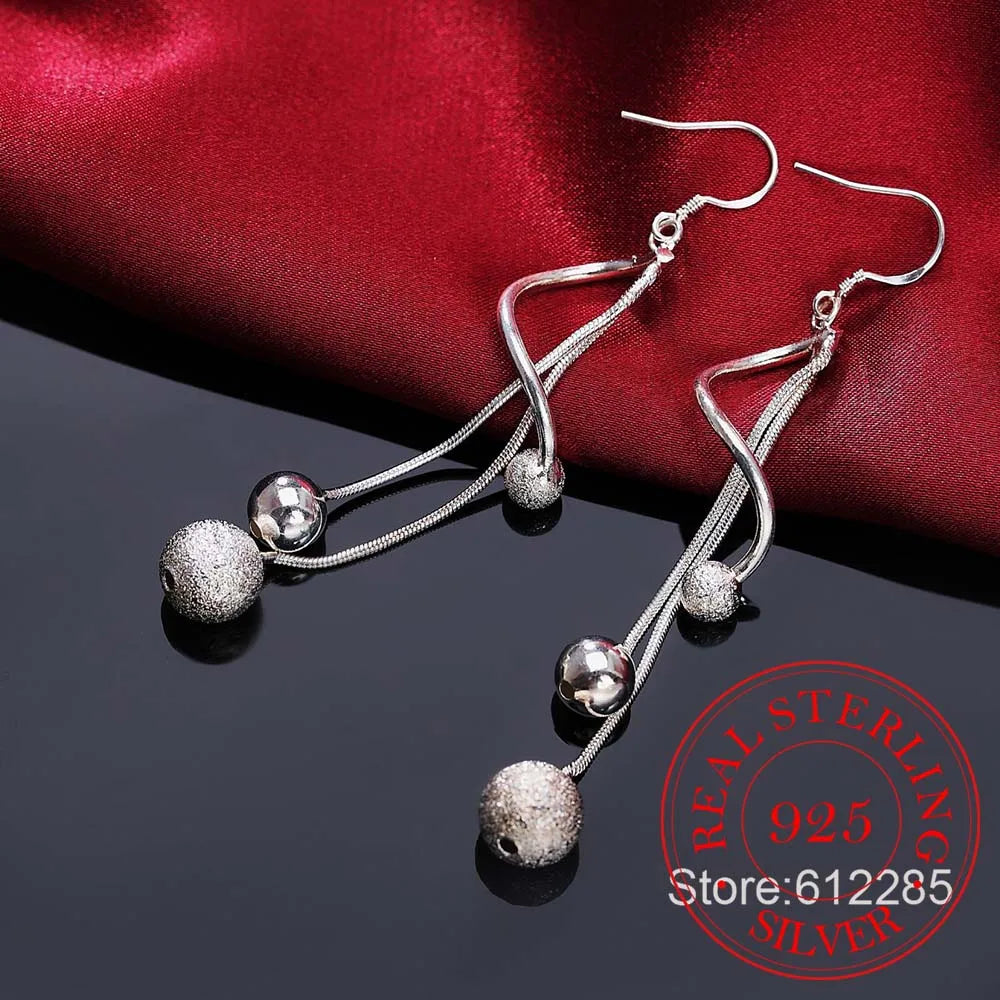 925 Silver Tassel Drop Earrings, Wedding Jewelry, Korean Light Sand Beads