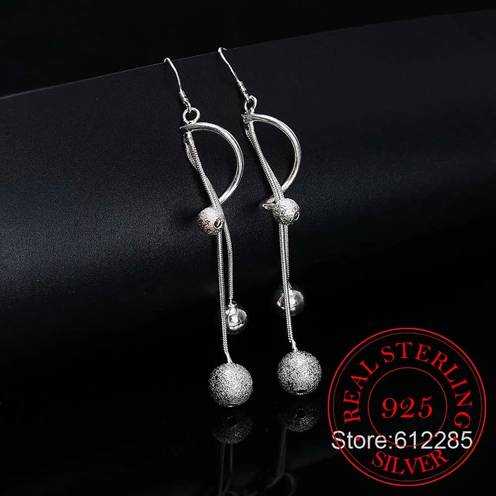 925 Silver Tassel Drop Earrings, Wedding Jewelry, Korean Light Sand Beads