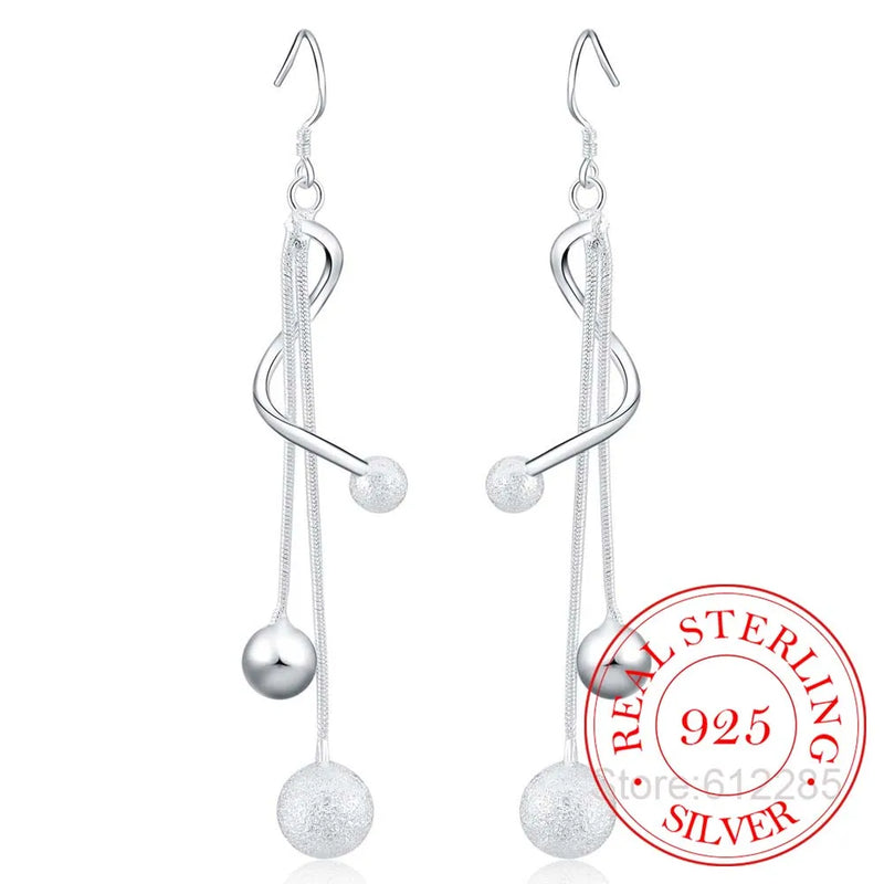 925 Silver Tassel Drop Earrings, Wedding Jewelry, Korean Light Sand Beads