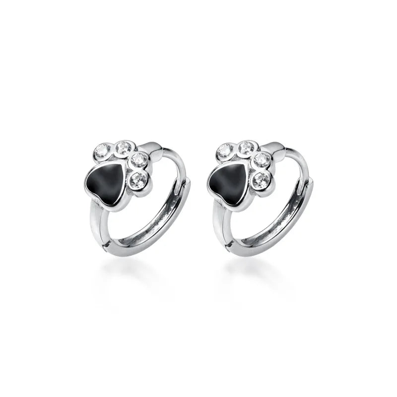 925 Silver Cat Paw Hoop Earrings Zircon Ear Jewelry