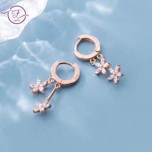 925 Silver Flower Earrings with Zircon for Women