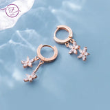 925 Silver Flower Earrings with Zircon for Women