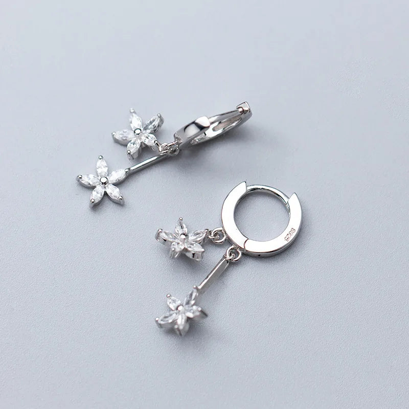 925 Silver Flower Earrings with Zircon for Women