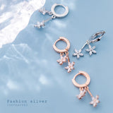 925 Silver Flower Earrings with Zircon for Women