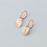 925 Silver Zircon Leaf Ear Button Earrings for Women