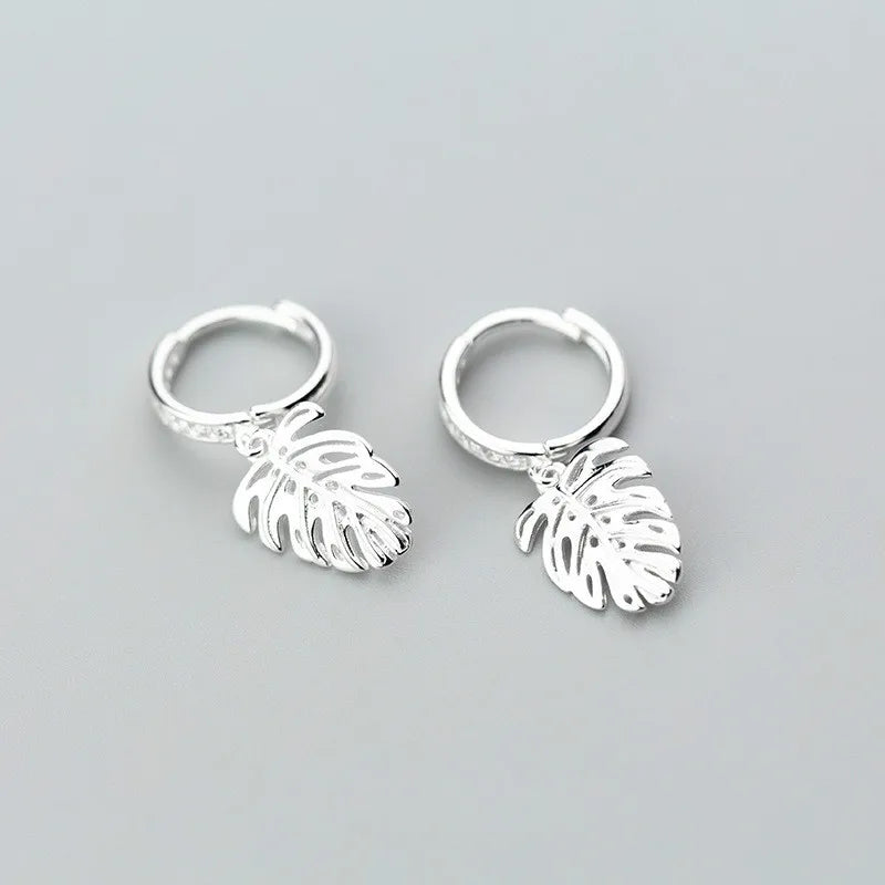 925 Silver Zircon Leaf Ear Button Earrings for Women
