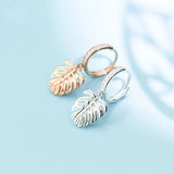 925 Silver Zircon Leaf Ear Button Earrings for Women