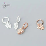 925 Silver Zircon Leaf Ear Button Earrings for Women