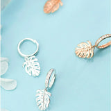925 Silver Leaf Earrings with Zircon - Small Size