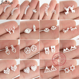 925 Silver Geometric Eyes Heart Stud Earring Boho