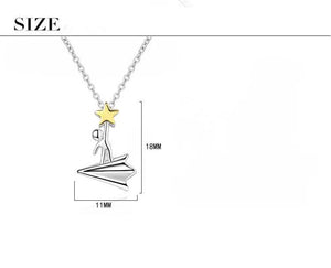 925 Sterling Silver Little Boy Star On Paper Plane Pendant Necklace