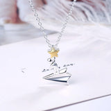 925 Sterling Silver Little Boy Star On Paper Plane Pendant Necklace