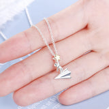925 Sterling Silver Little Boy Star On Paper Plane Pendant Necklace