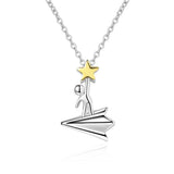 925 Sterling Silver Little Boy Star On Paper Plane Pendant Necklace