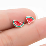 925 Silver Enamel Bee Earrings Watermelon Pink Studs Kids