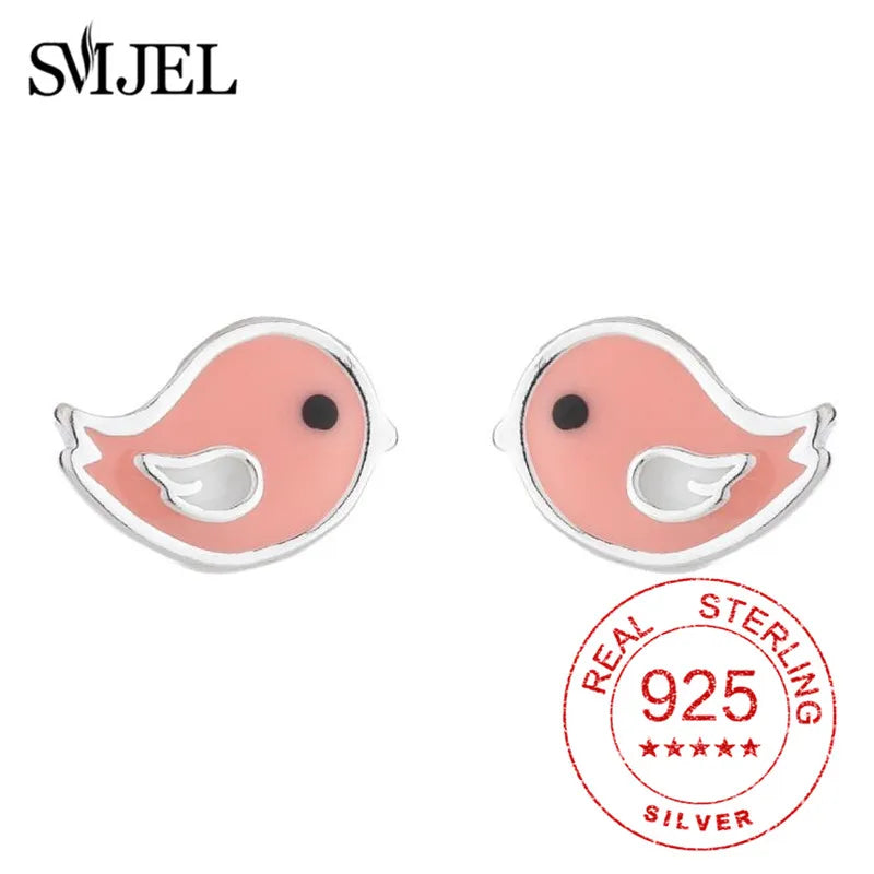 925 Silver Enamel Bee Earrings Watermelon Pink Studs Kids