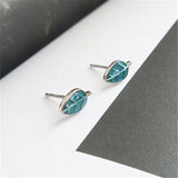 925 Silver Enamel Leaf Stud Earrings Women Girls Party Gift Jewelry