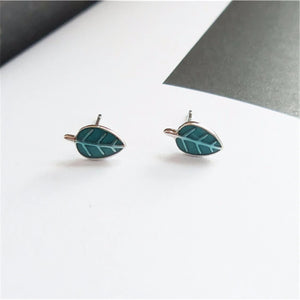 925 Silver Enamel Leaf Stud Earrings Women Girls Party Gift Jewelry