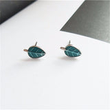 925 Silver Enamel Leaf Stud Earrings Women Girls Party Gift Jewelry