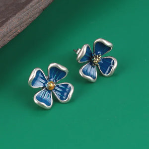 925 Silver Enamel Ethnic Flower Stud Earrings EH146