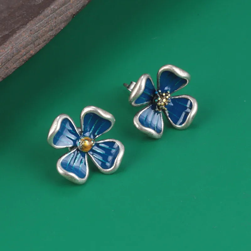925 Silver Enamel Ethnic Flower Stud Earrings EH146
