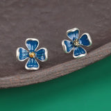 925 Silver Enamel Ethnic Flower Stud Earrings EH146
