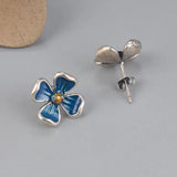 925 Silver Enamel Ethnic Flower Stud Earrings EH146