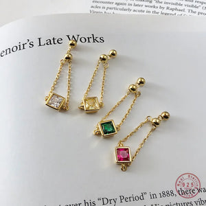 925 Silver Square Yellow Green Red Zircon Chain Adjustable Ring