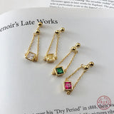 925 Silver Square Yellow Green Red Zircon Chain Adjustable Ring