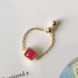925 Silver Square Yellow Green Red Zircon Chain Adjustable Ring