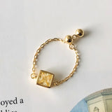 925 Silver Square Yellow Green Red Zircon Chain Adjustable Ring