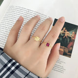 925 Silver Square Yellow Green Red Zircon Chain Adjustable Ring