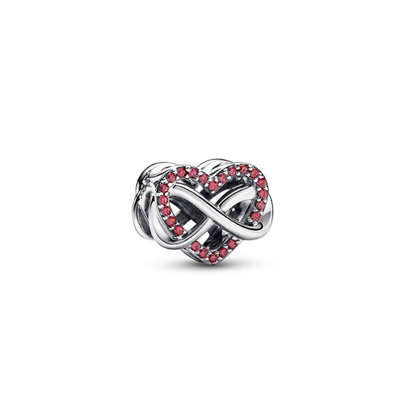 925 Silver Family Infinity Red Heart Beads DIY Bracelet Charms