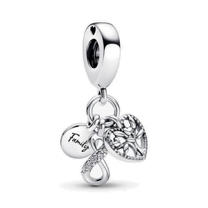 925 Silver Family Infinity Triple Dangle Charm S925 Bracelets DIY Pendant