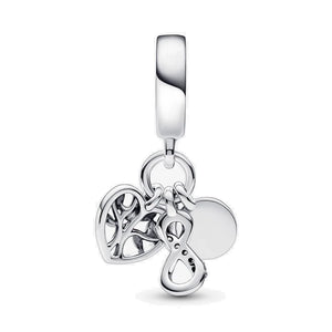 925 Silver Family Infinity Triple Dangle Charm S925 Bracelets DIY Pendant