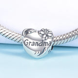 925 Sterling Silver Grandma Bead Heart Charm for European Bracelet