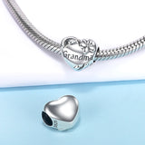 925 Sterling Silver Grandma Bead Heart Charm for European Bracelet