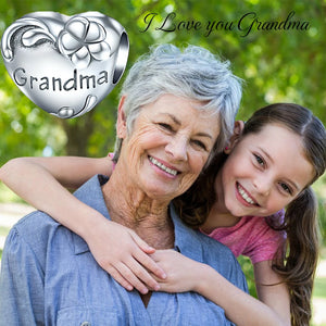 925 Sterling Silver Grandma Bead Heart Charm for European Bracelet