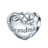 925 Sterling Silver Grandma Bead Heart Charm for European Bracelet