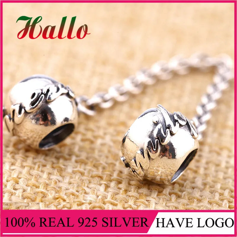 925 Sterling Silver Family Ties Safety Chain, Clear CZ Stopper Charms