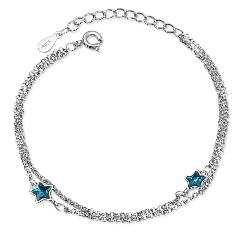 925 Silver Star Crystal Bracelet Women Choker Charms Gift