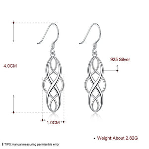 925 Silver Geometric Infinity Drop Earrings Women Jewelry Christmas Gift