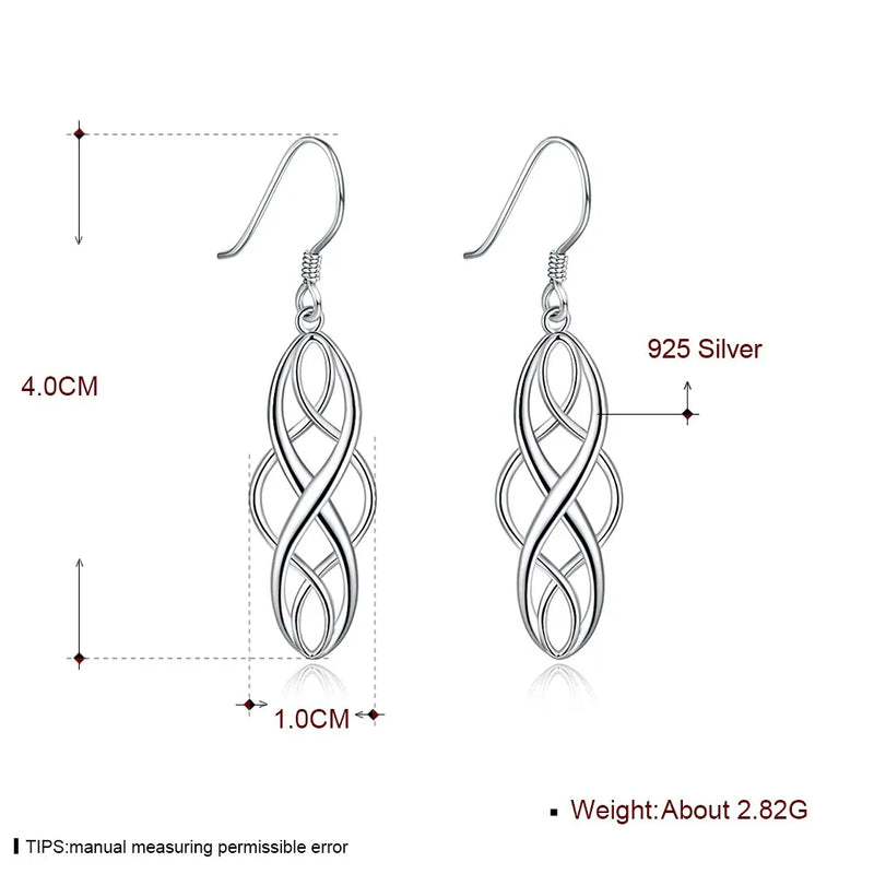 925 Silver Geometric Infinity Drop Earrings Women Jewelry Christmas Gift