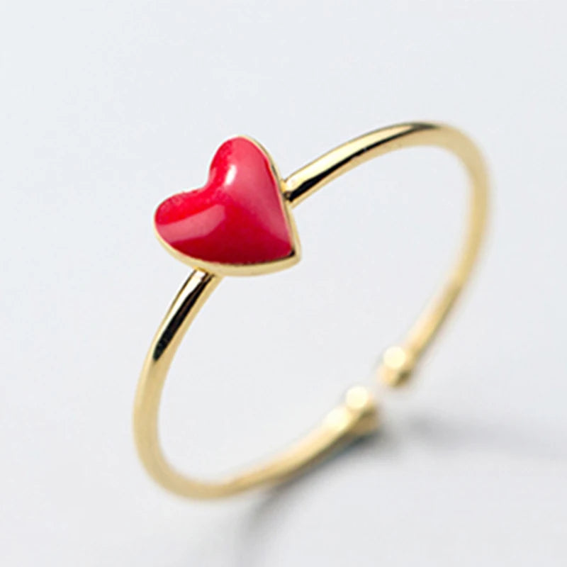 925 Sterling Silver Red Heart Ring for Girls Kids Women
