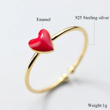 925 Sterling Silver Red Heart Ring for Girls Kids Women